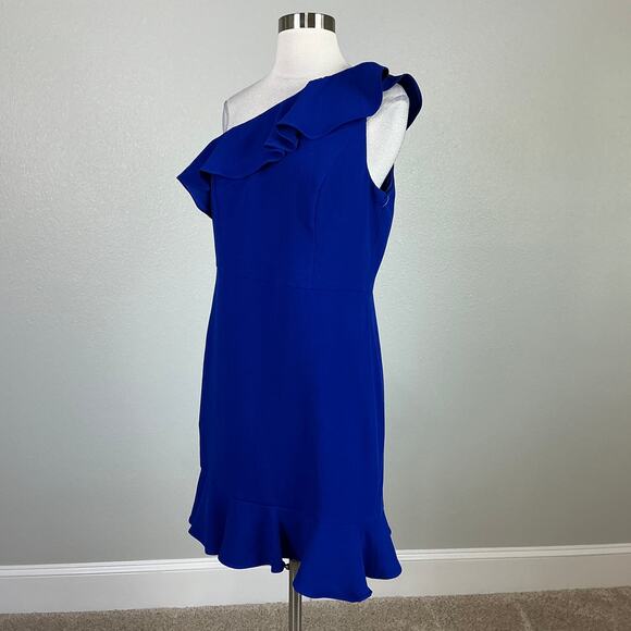 Aidan Mattox One Shoulder Mini Sheath Cocktail Dress Blue Size 10 Sleeveless - Picture 4 of 14